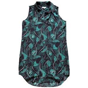 Equipment Tropical Silk Sleeveless Palm Print Navy Green Shirt Dress Womens M